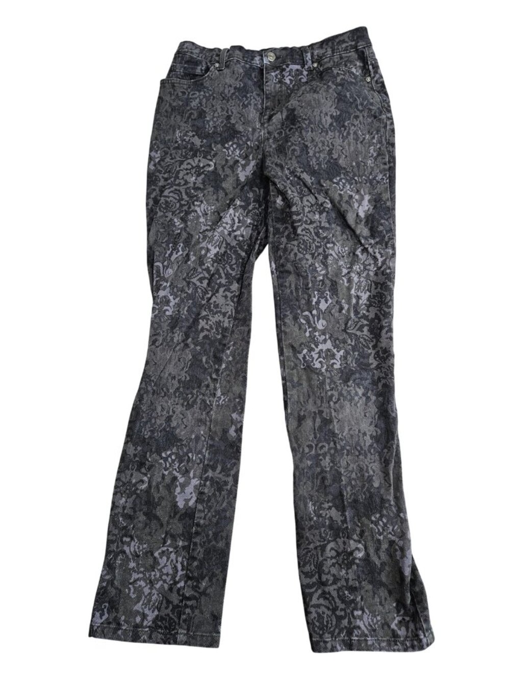Gloria Vanderbilt Amanda Tapered Jeans Womens 8 Gray Charcoal High Rise Floral